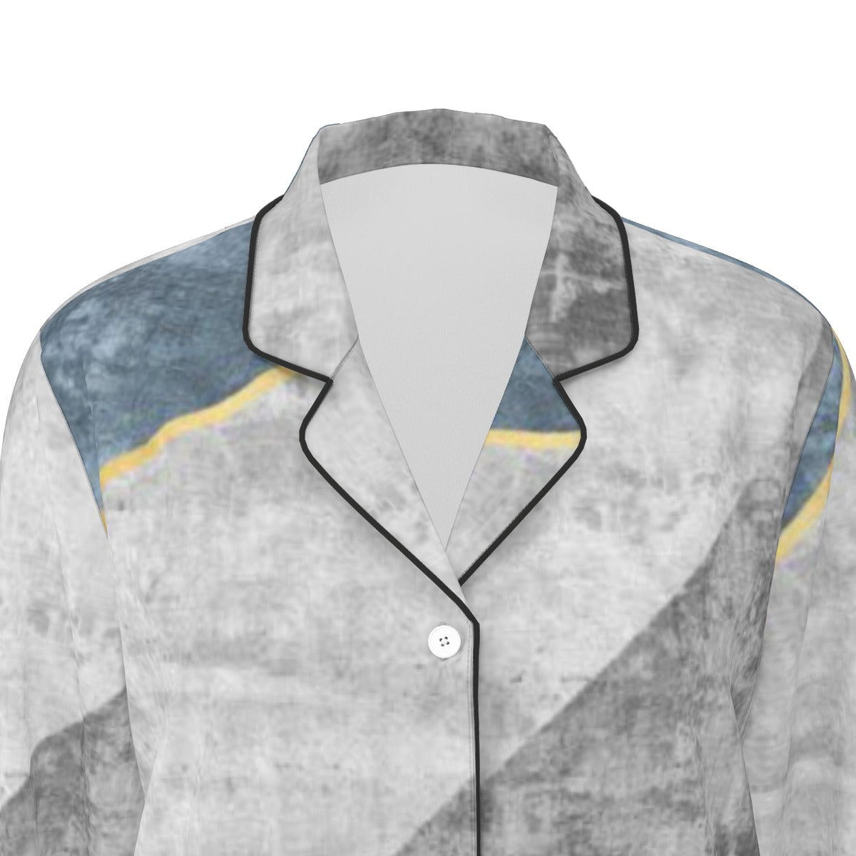 All-Over Print Women's Long Sleeve Pajama Set With Black Contrast Piping