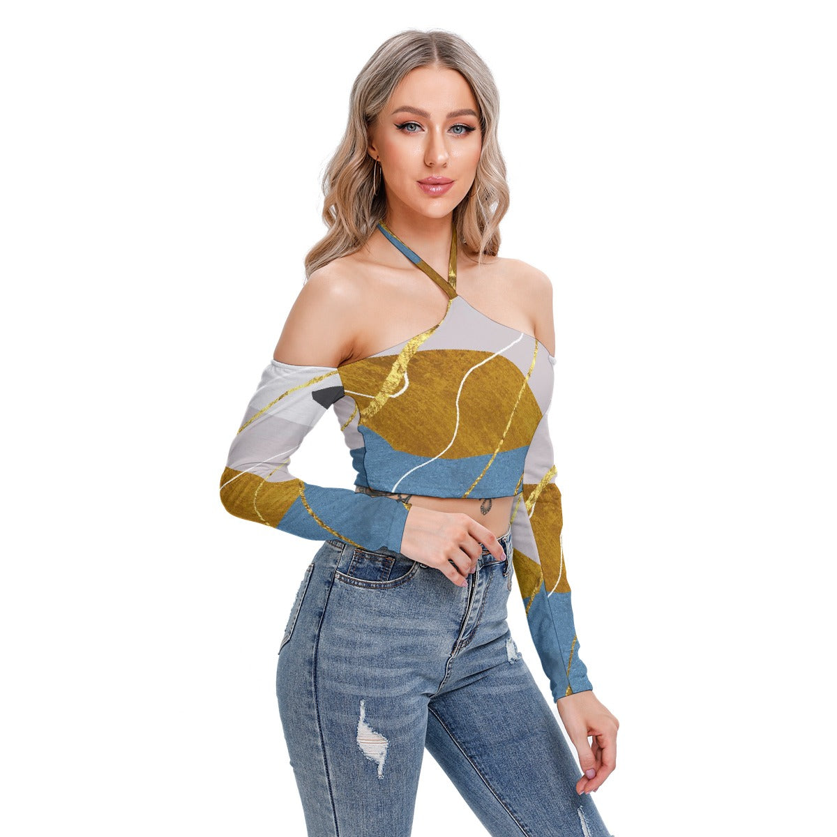 All-Over Print Women's Halter Lace-up Top