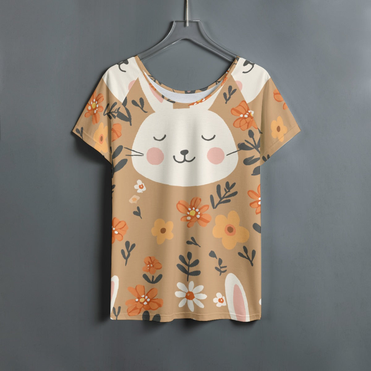 All-Over Print Women's Round Neck T-shirt With Raglan Sleeve