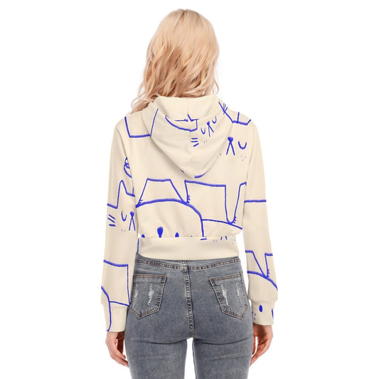 All-Over Print Women's Crop Top Hoodie With Zipper Closure