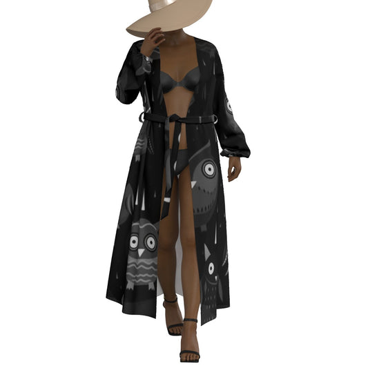 All-Over Print Women's Lace-up Chiffon Robe