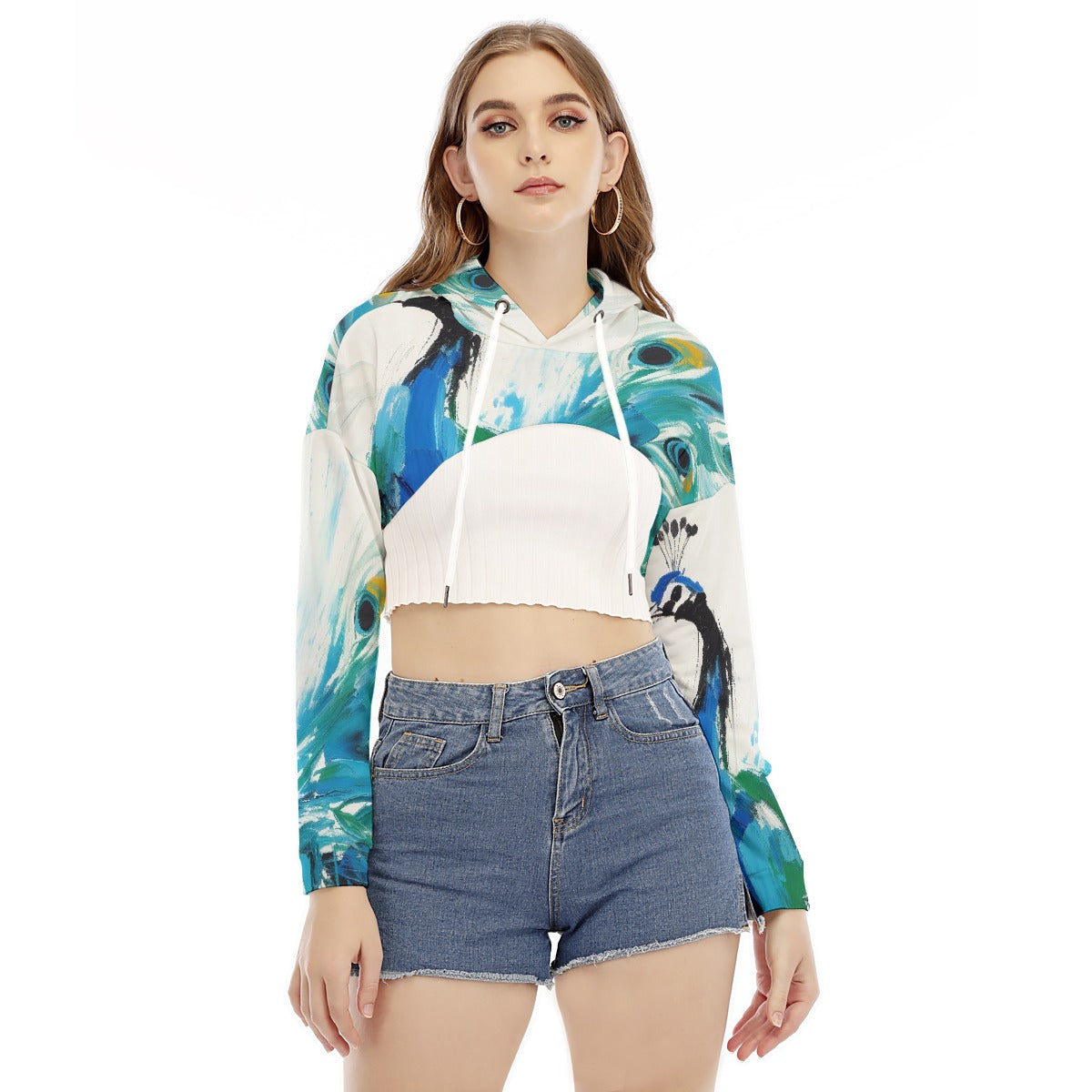 All-Over Print Women's Smock Short Hoodie With Long Sleeve
