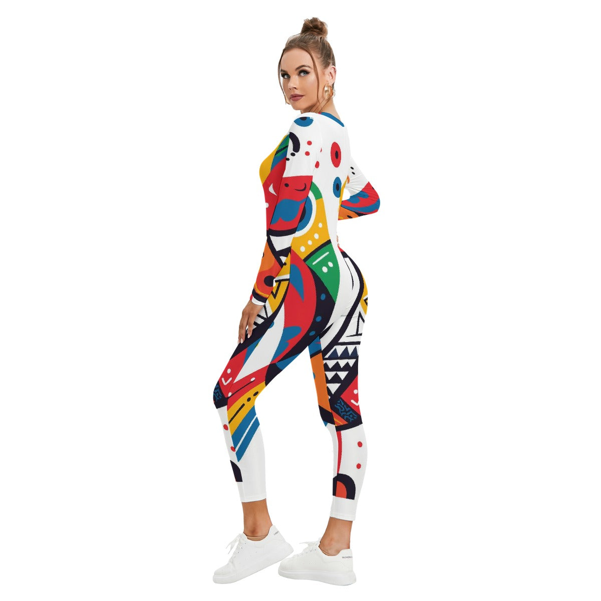 All-Over Print Women's Plunging Neck Jumpsuit