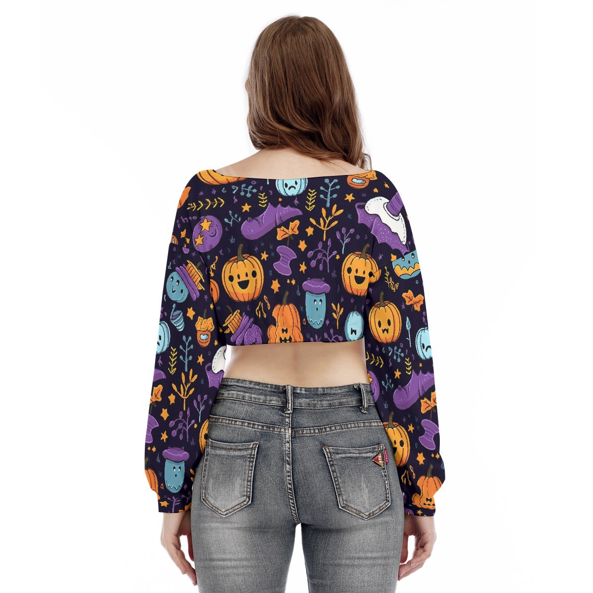 All-Over Print Women's V-neck Long Sleeve Cropped Sweatshirt