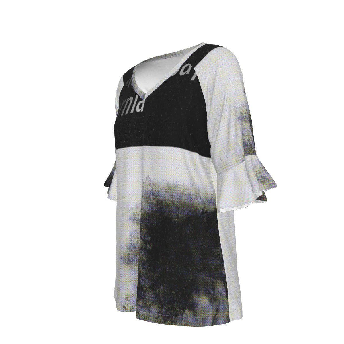 All-Over Print V-neck Women's T-shirt With Bell Sleeve