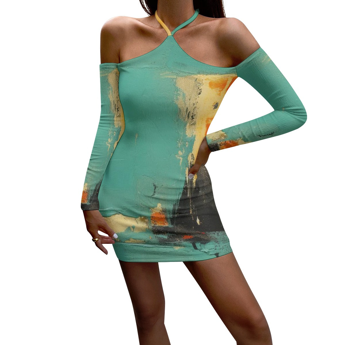 All-Over Print Women's Halter Lace-up Dress