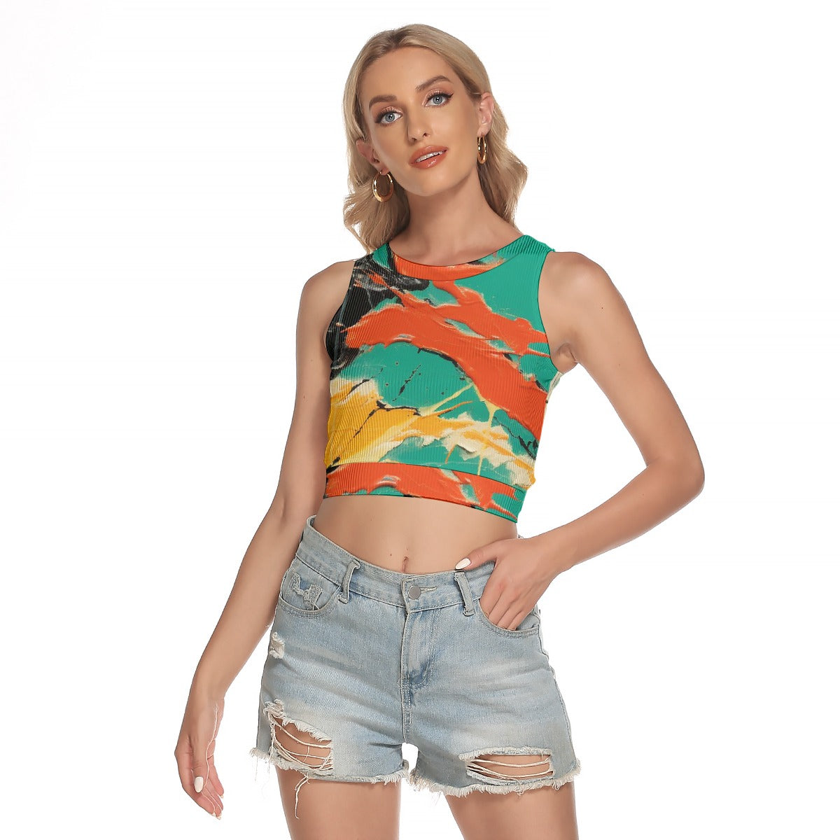 All-Over Print Women's Sleeveless Back Hollow Crop Top