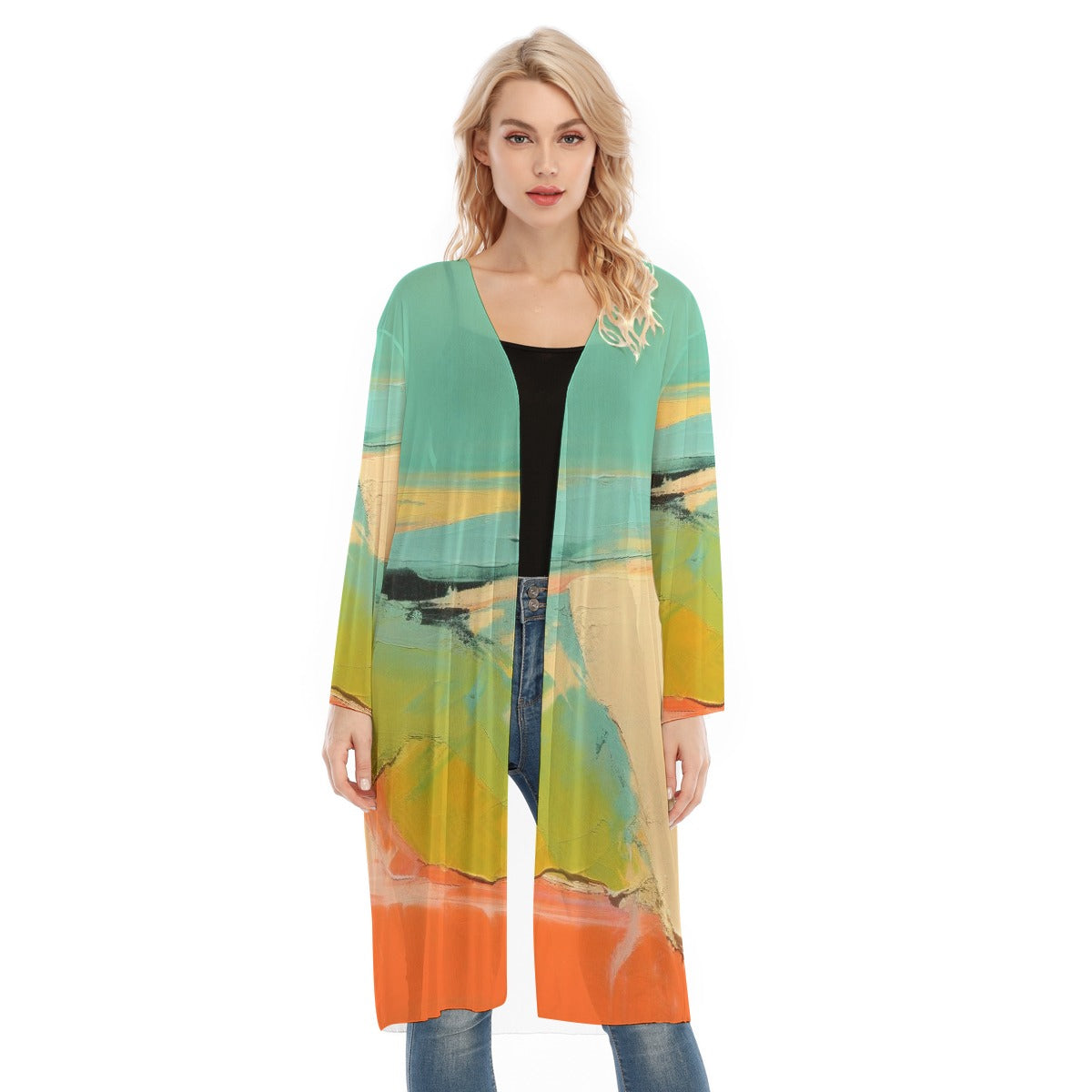 All- Over Print Women's Long Sleeve Mesh Cardigan