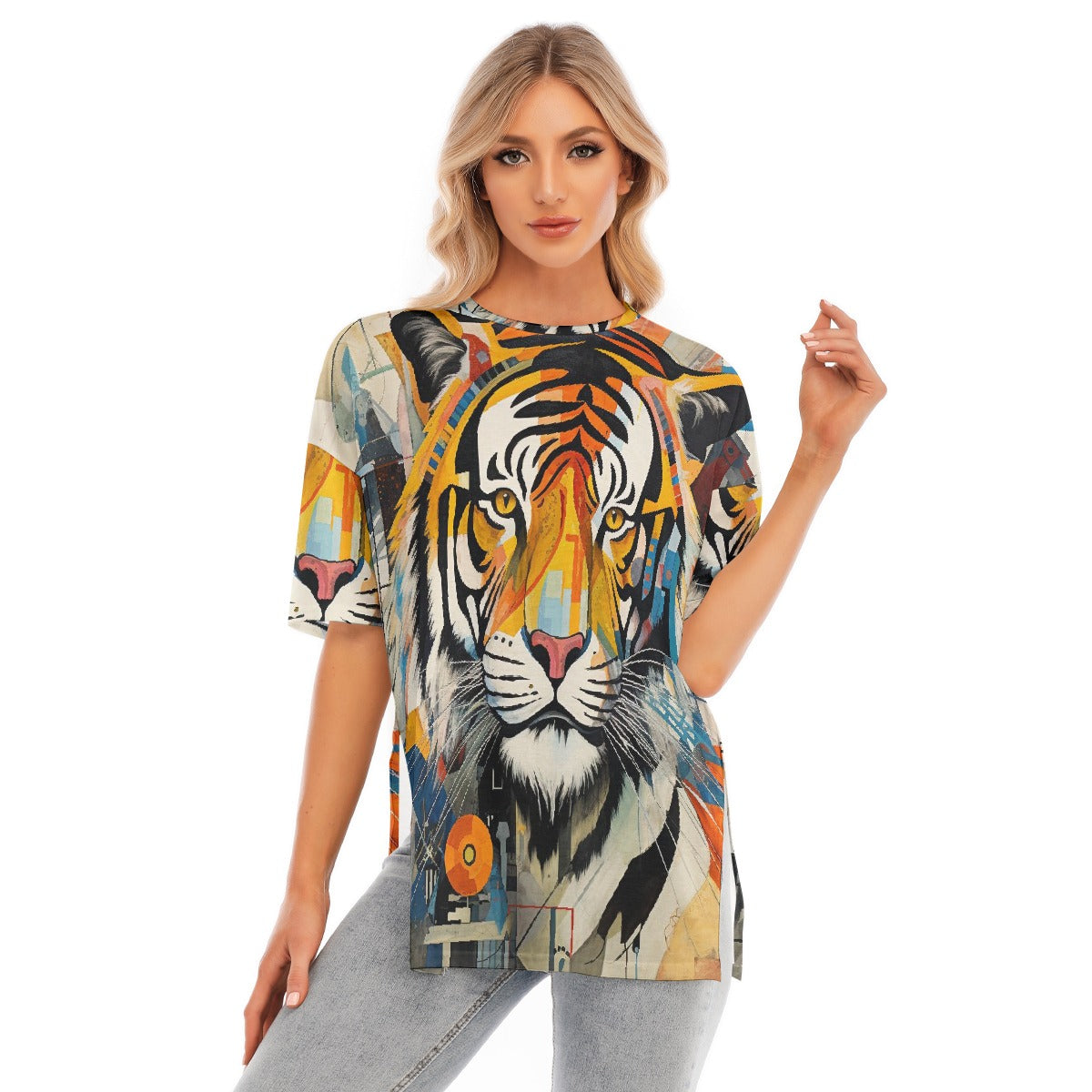 All-Over Print Women's Short Sleeves T-shirt With Hem Split