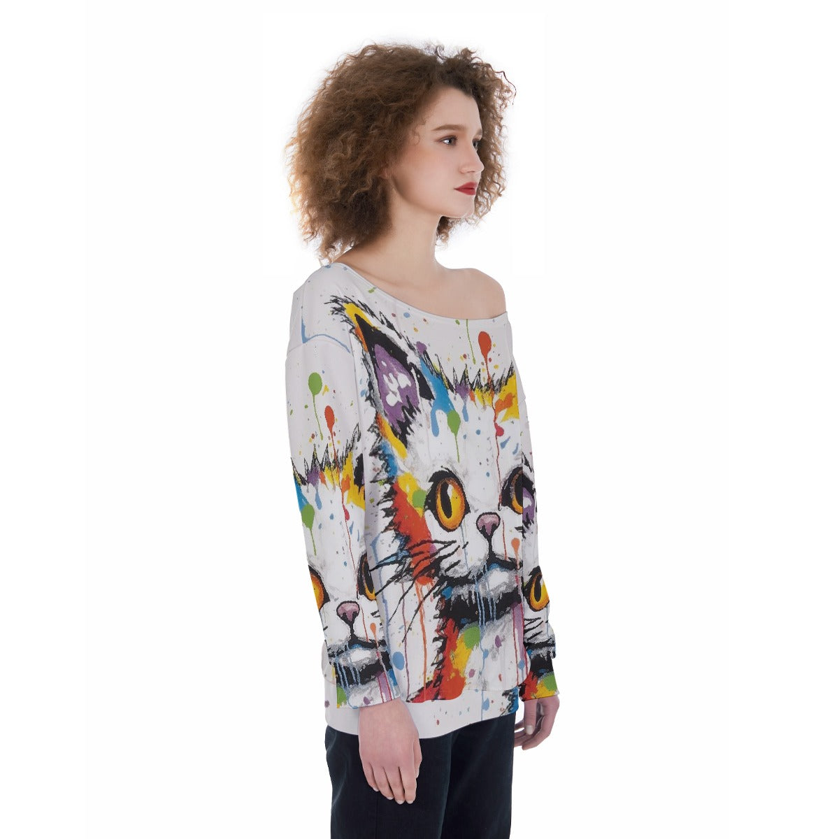 All-Over Print Oversized Women's Off-Shoulder Sweatshirt