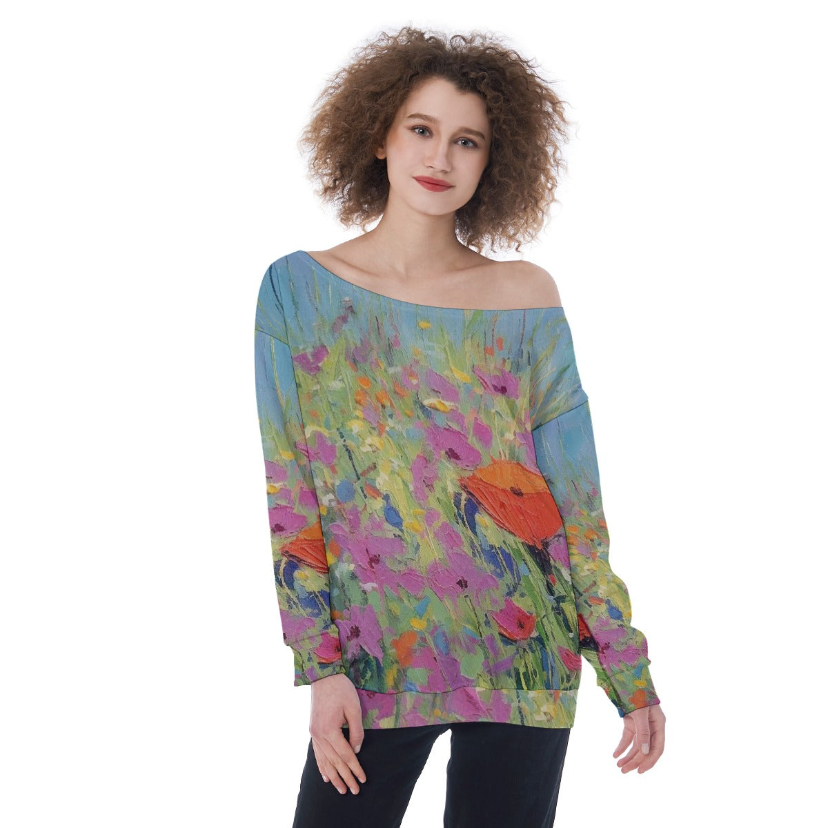 All-Over Print Oversized Women's Off-Shoulder Sweatshirt