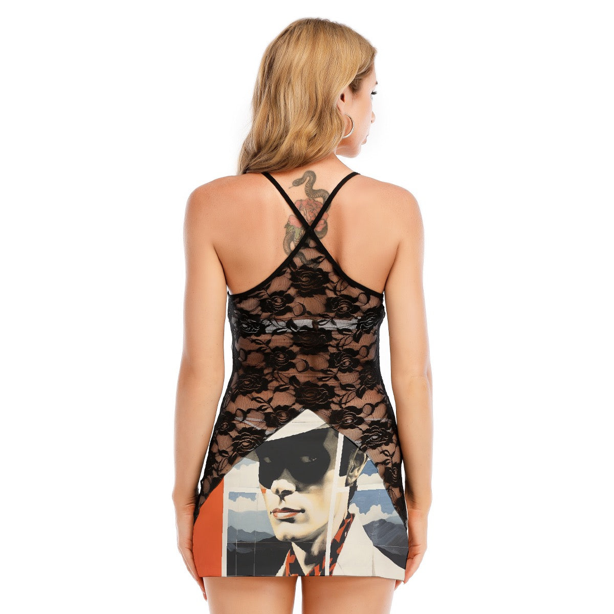 All-Over Print Women's Black Lace Cami Dress
