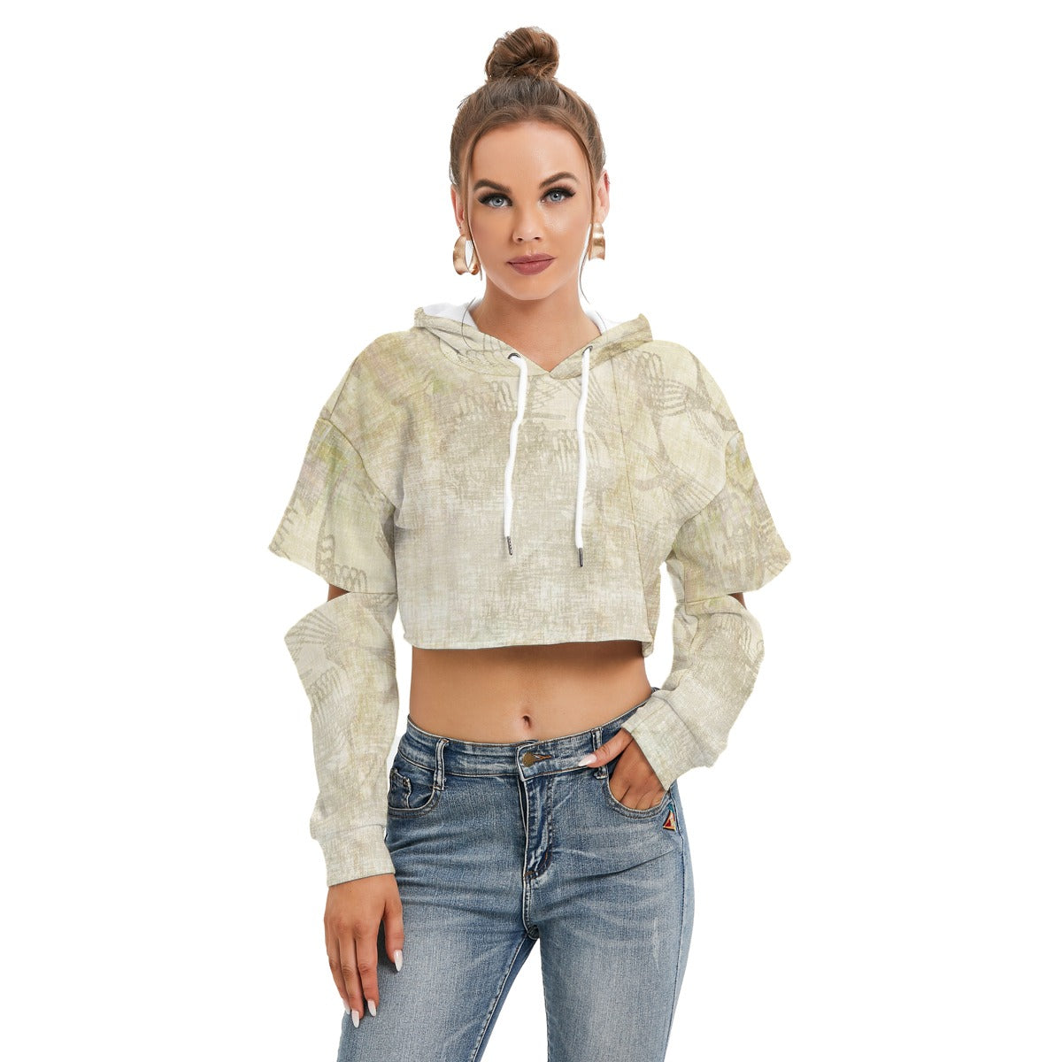 All-Over Print Women's Heavy Fleece Hoodie With Hollow Out Sleeve