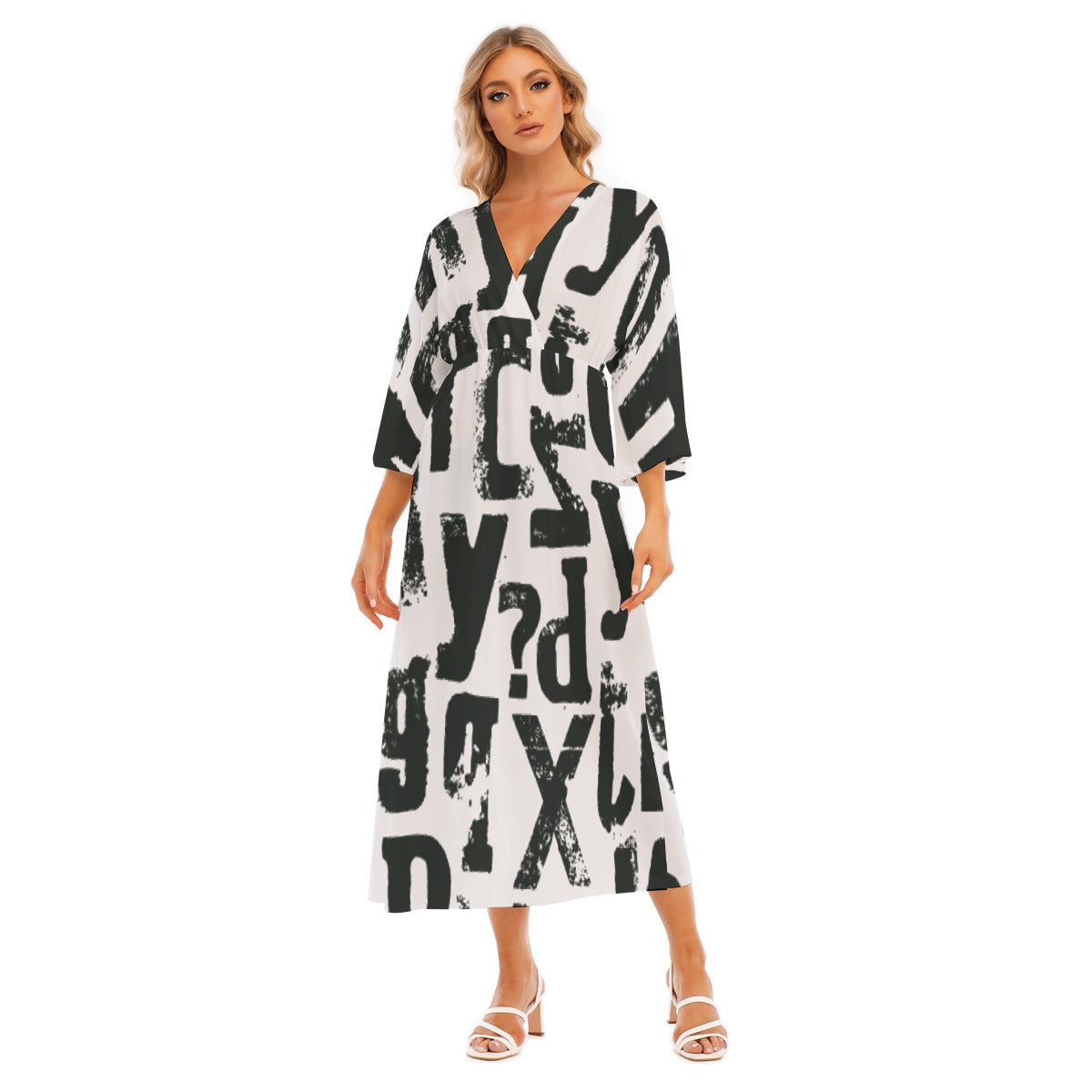All-Over Print Women's Mid-Sleeve Long Dress