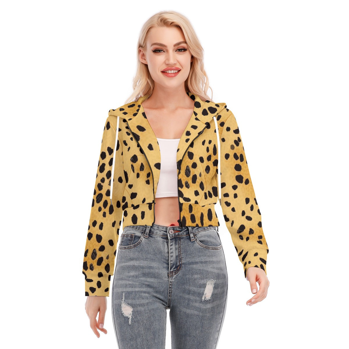 All-Over Print Women's Crop Top Hoodie With Zipper Closure