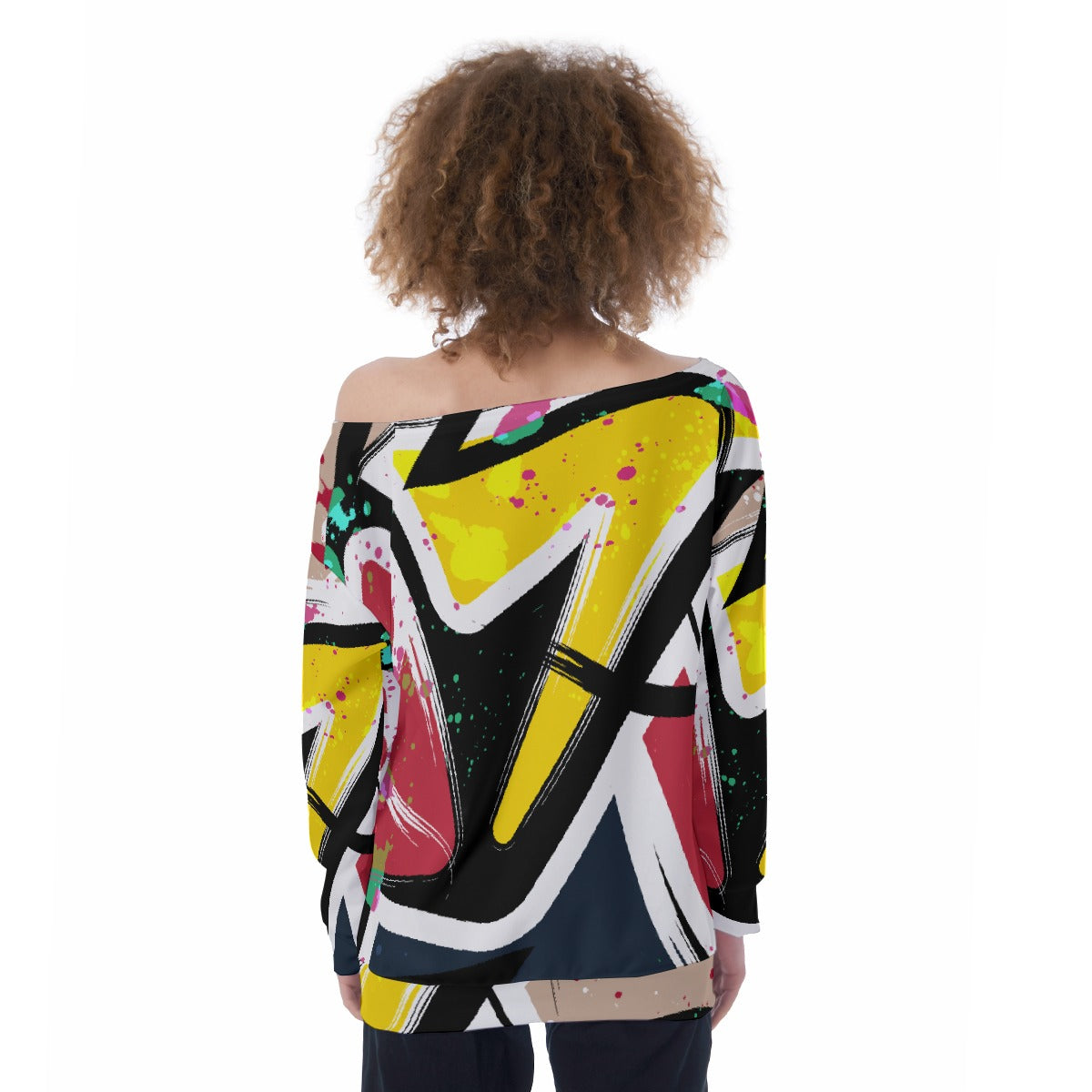 All-Over Print Oversized Women's Off-Shoulder Sweatshirt
