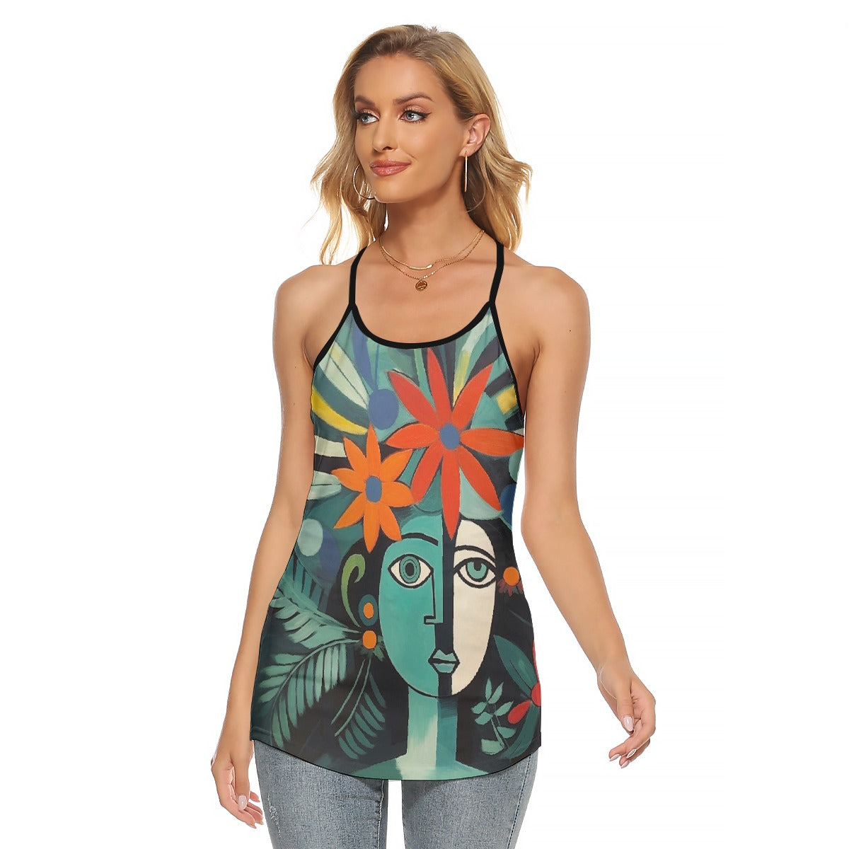 All-Over Print Women's Criss-Cross Open Back Tank Top