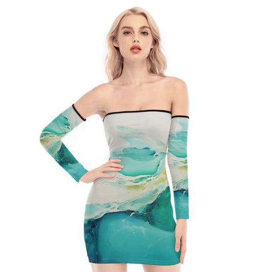 All-Over Print Women's Off-shoulder Back Lace-up Dress