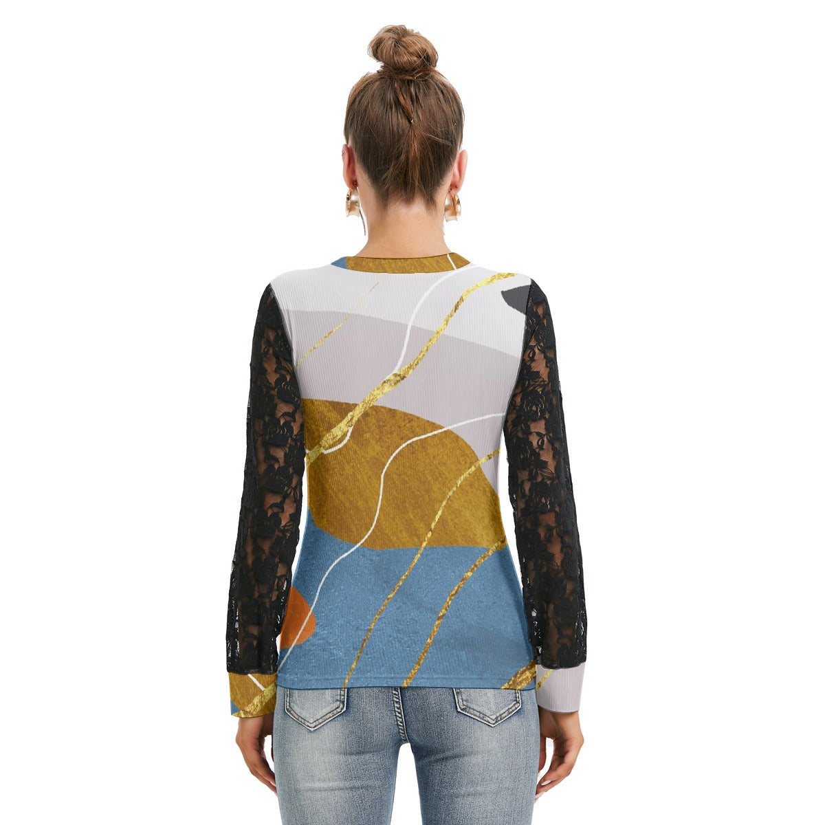 All-Over Print Women's T-shirt And Sleeve With Black Lace
