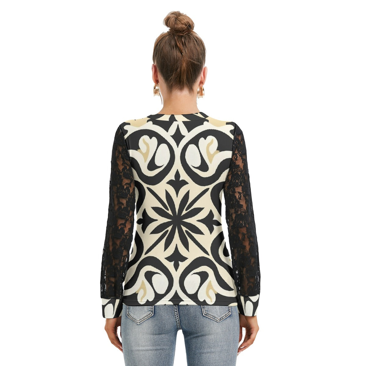 All-Over Print Women's T-shirt And Sleeve With Black Lace