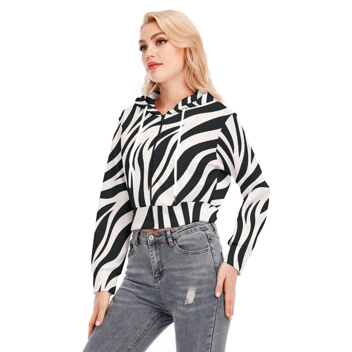 All-Over Print Women's Crop Top Hoodie With Zipper Closure