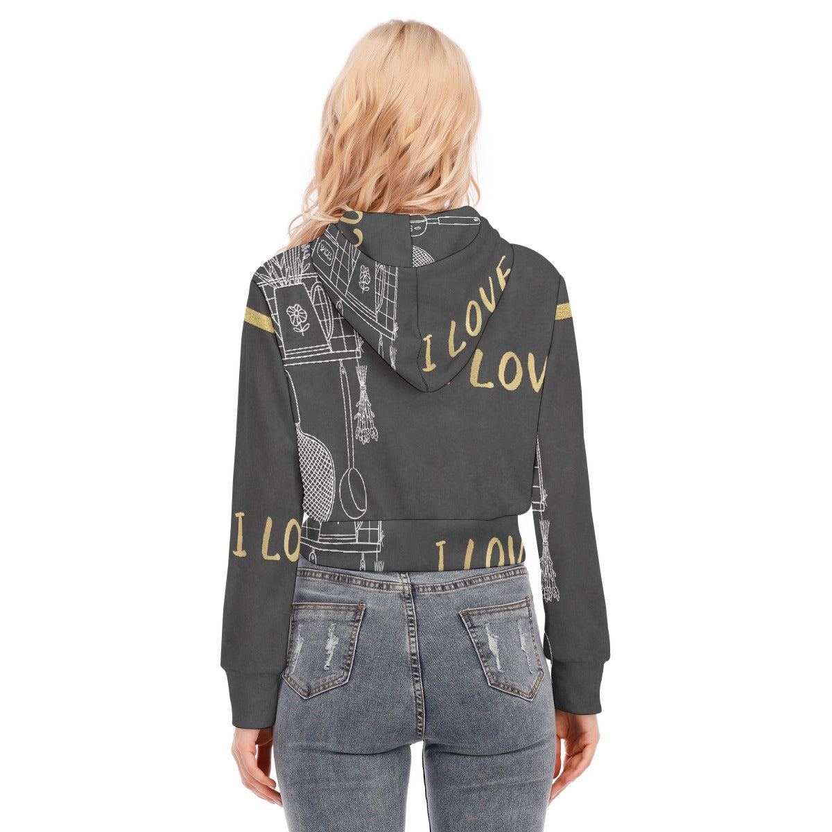All-Over Print Women's Crop Top Hoodie With Zipper Closure