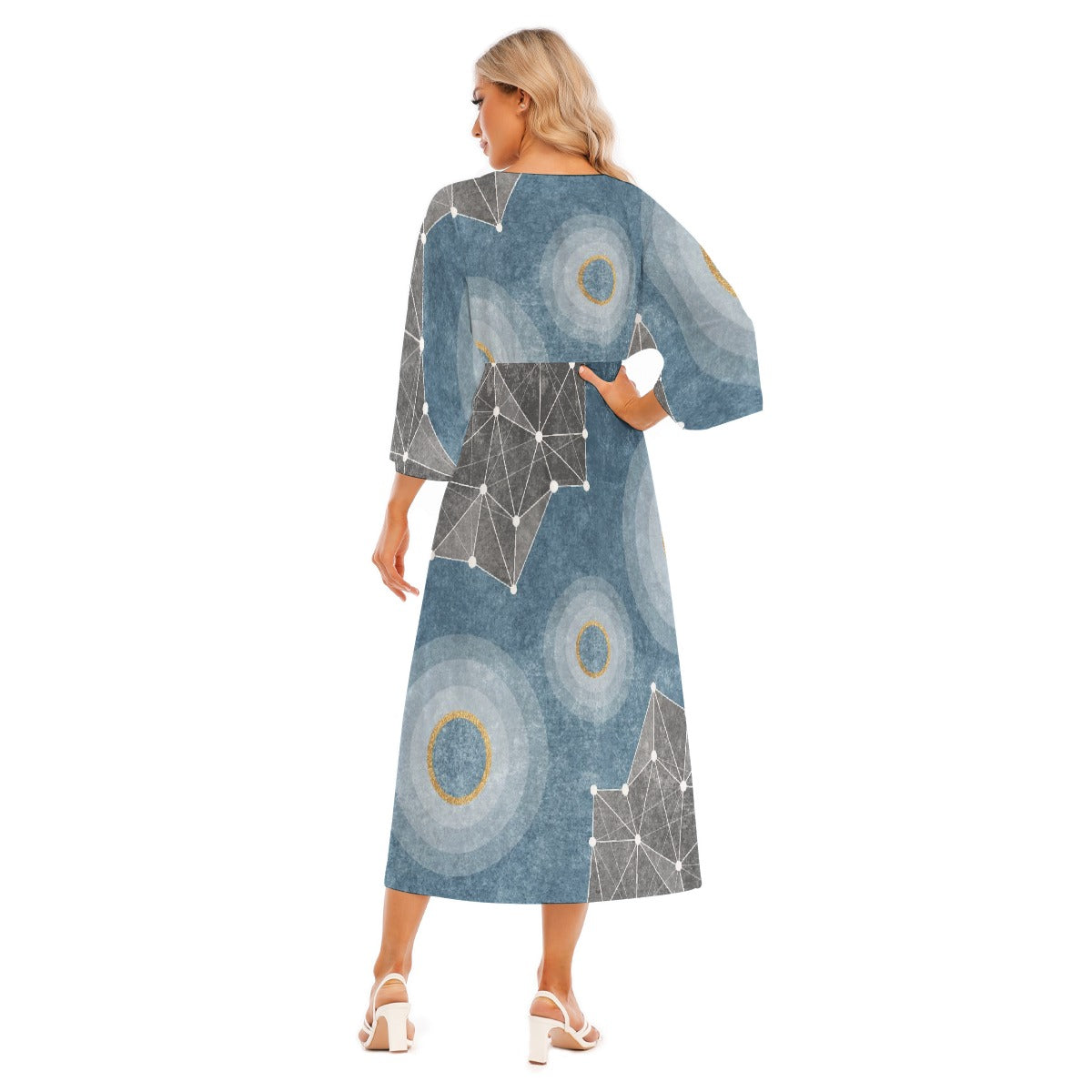 All-Over Print Women's Mid-Sleeve Long Dress