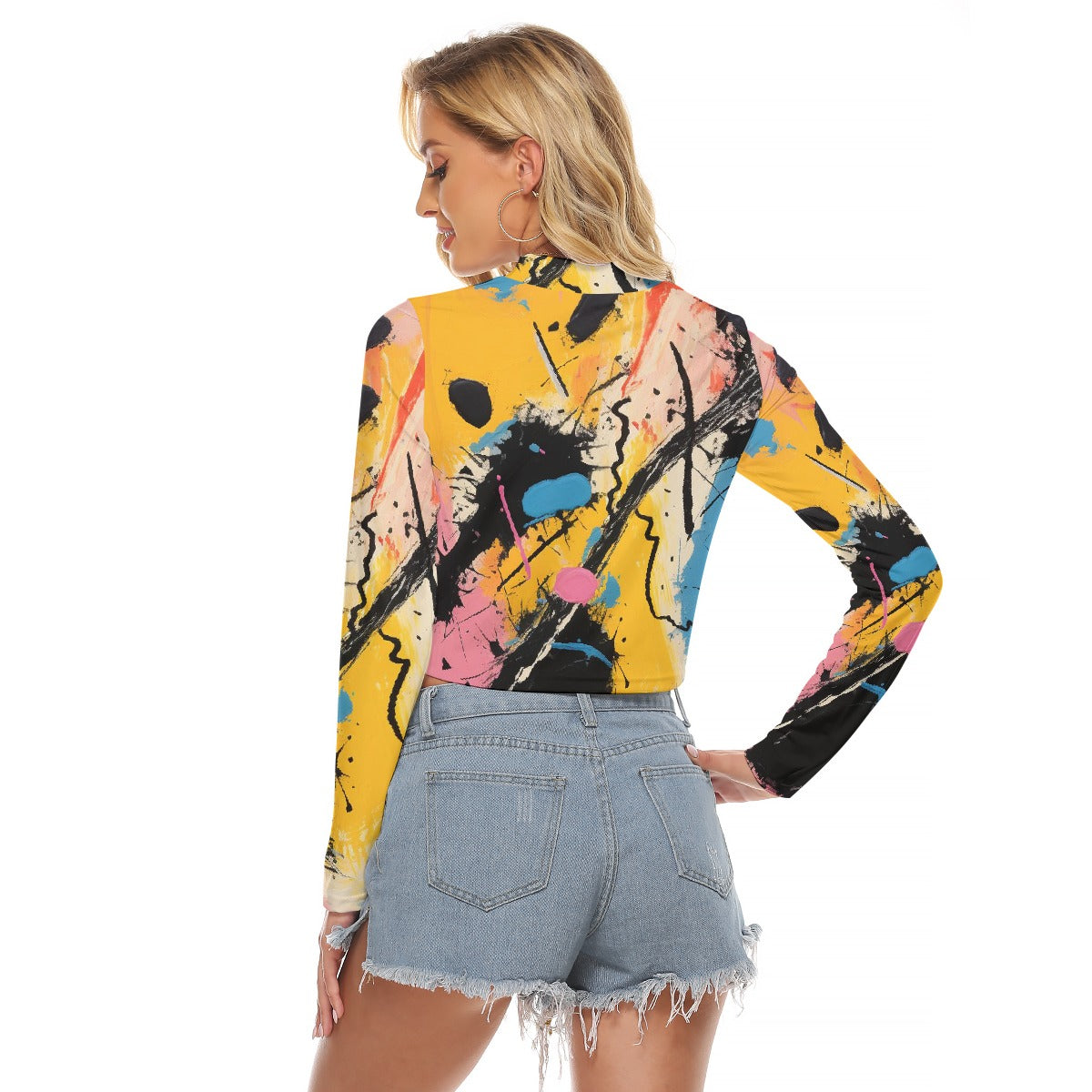 All-Over Print Women's Hollow Chest Keyhole Tight Crop Top