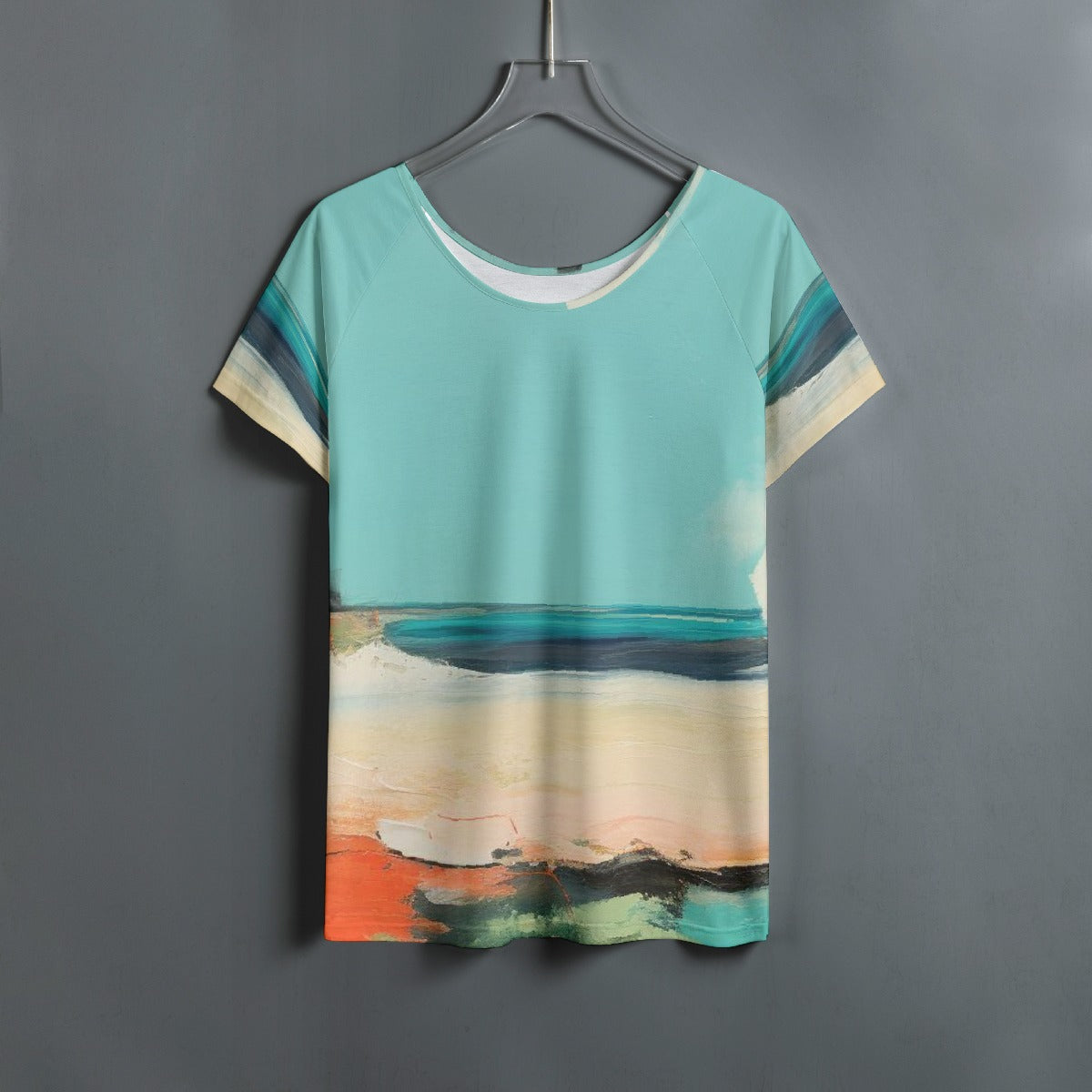All-Over Print Women's Round Neck T-shirt With Raglan Sleeve