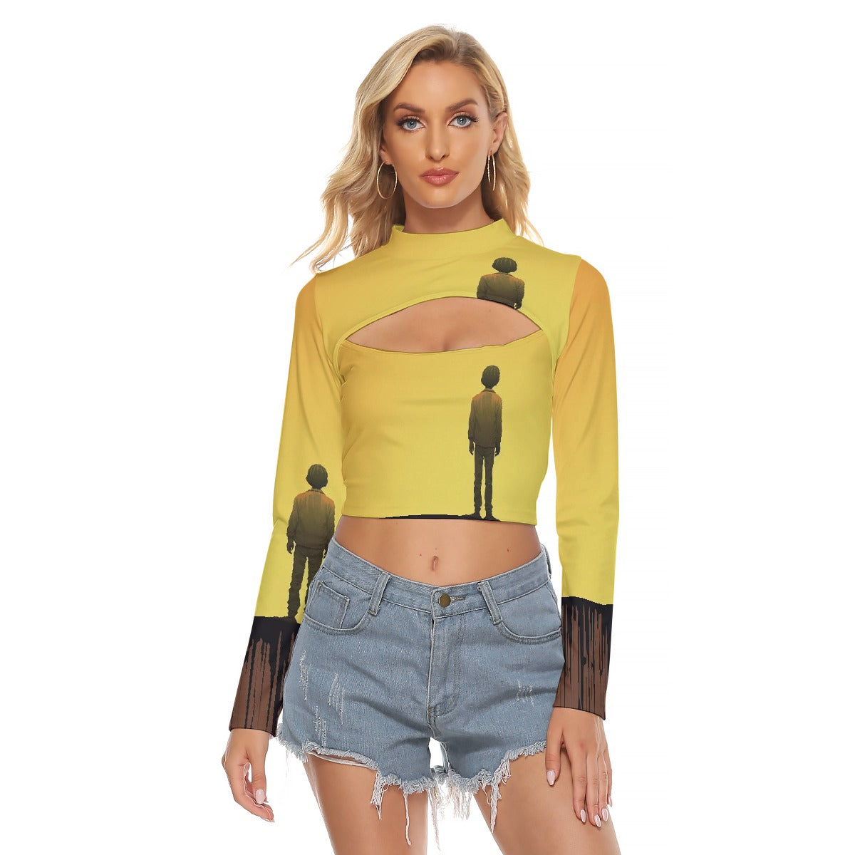 All-Over Print Women's Hollow Chest Keyhole Tight Crop Top