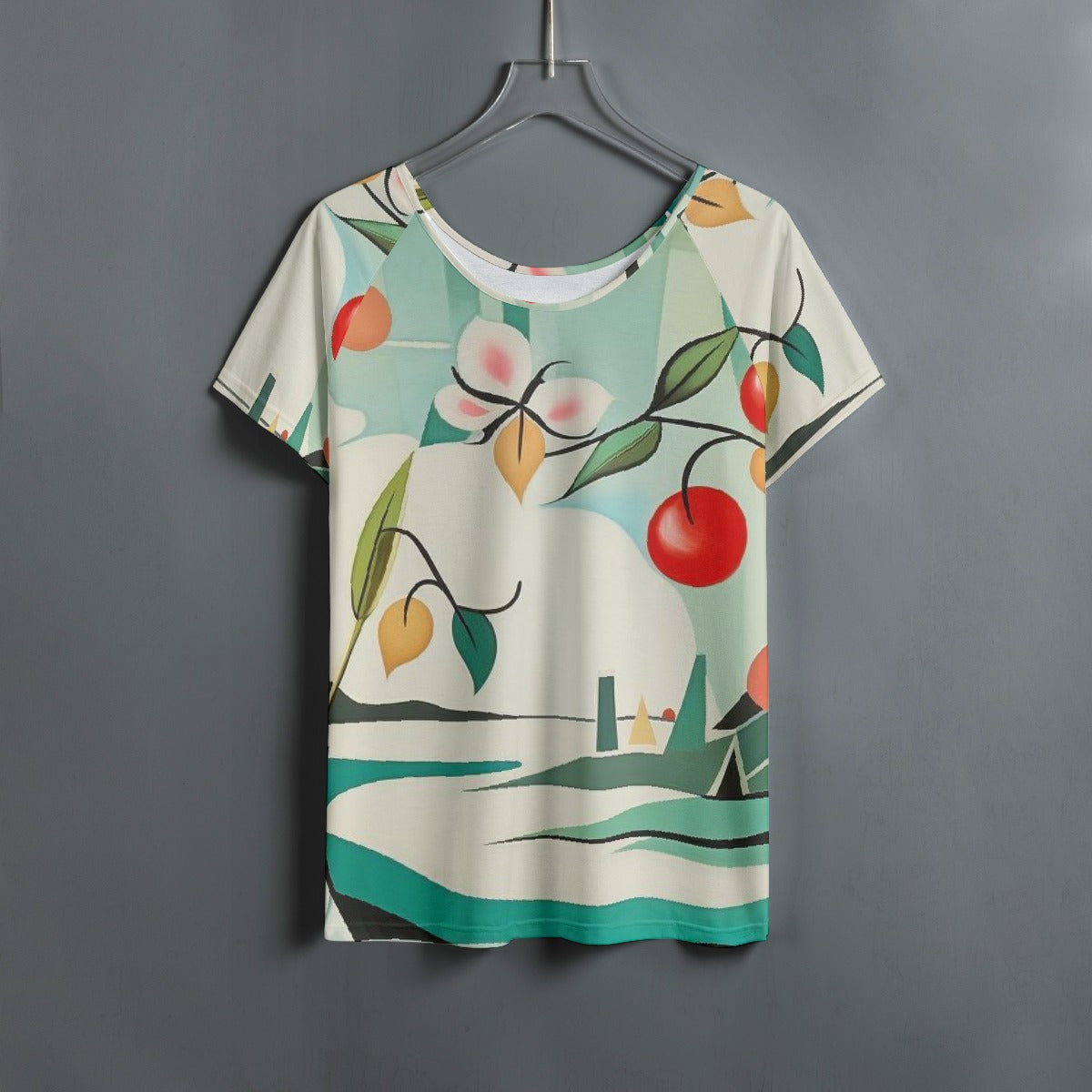 All-Over Print Women's Round Neck T-shirt With Raglan Sleeve