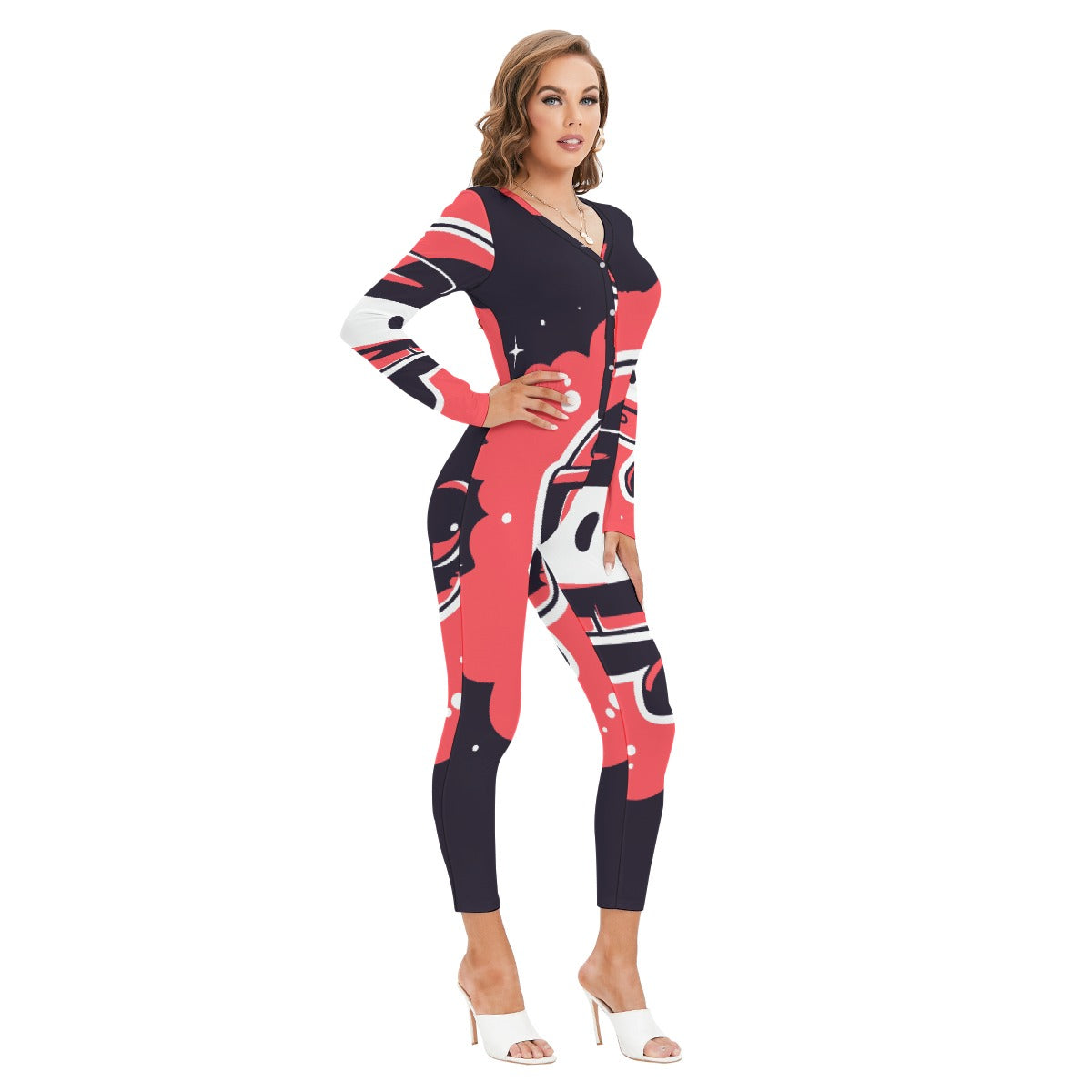 All-Over Print Women's Plunging Neck Jumpsuit