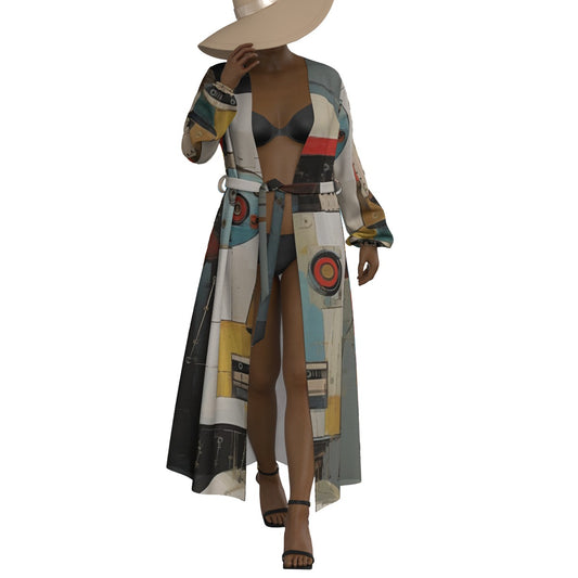 All-Over Print Women's Lace-up Chiffon Robe