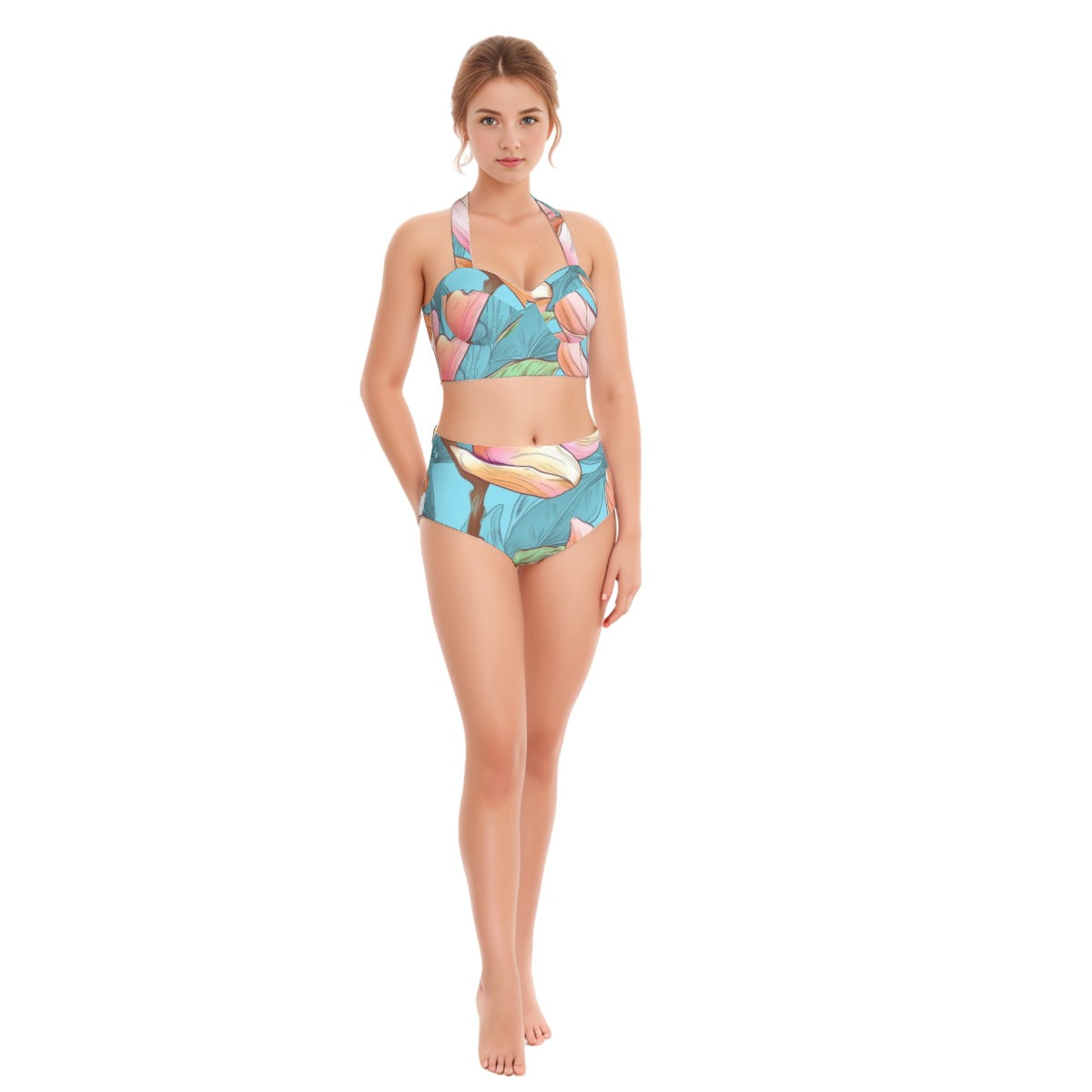 All-Over Print Women's Swimsuit Set With Halter