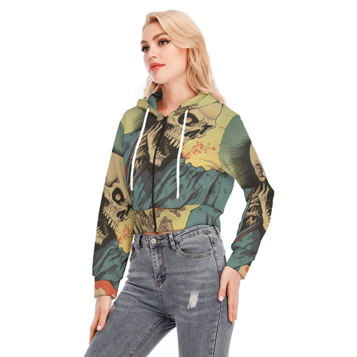 All-Over Print Women's Crop Top Hoodie With Zipper Closure