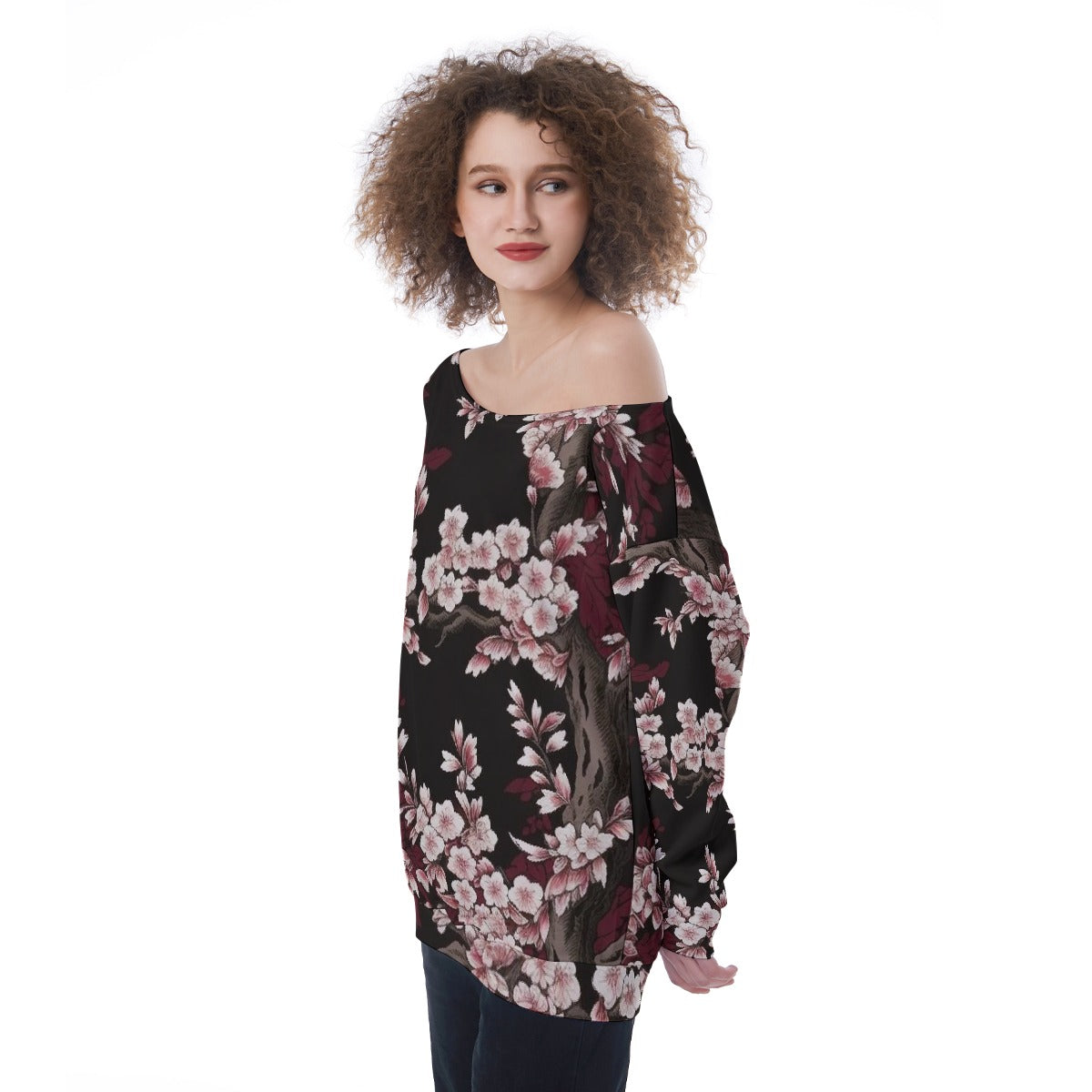 All-Over Print Oversized Women's Off-Shoulder Sweatshirt