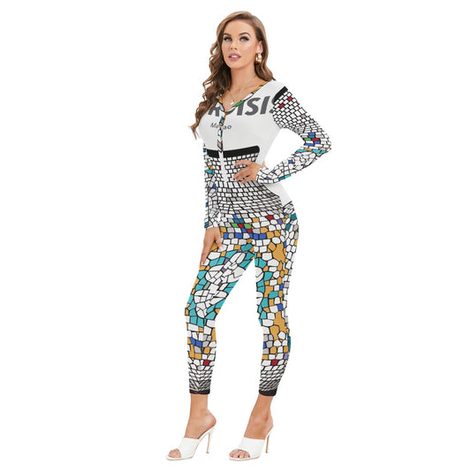 All-Over Print Women's Plunging Neck Jumpsuit