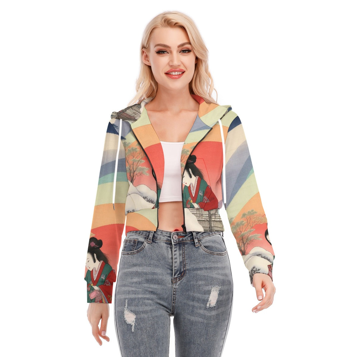 All-Over Print Women's Crop Top Hoodie With Zipper Closure