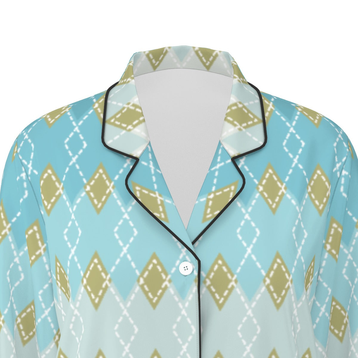 All-Over Print Women's Long Sleeve Pajama Set With Black Contrast Piping