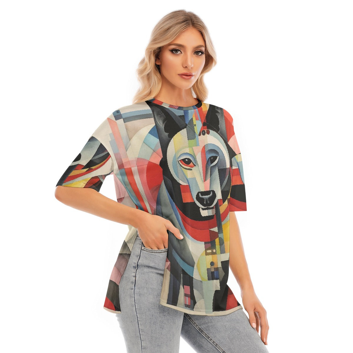 All-Over Print Women's Short Sleeves T-shirt With Hem Split