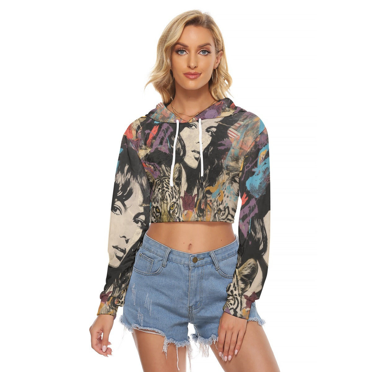 All-Over Print Women's Crop Top Hoodie|Velvet