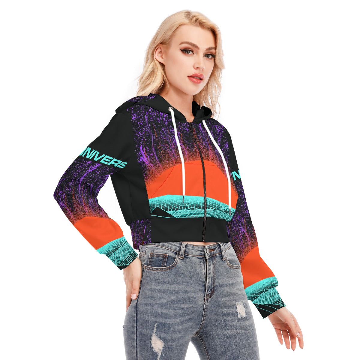 All-Over Print Women's Crop Top Hoodie With Zipper Closure
