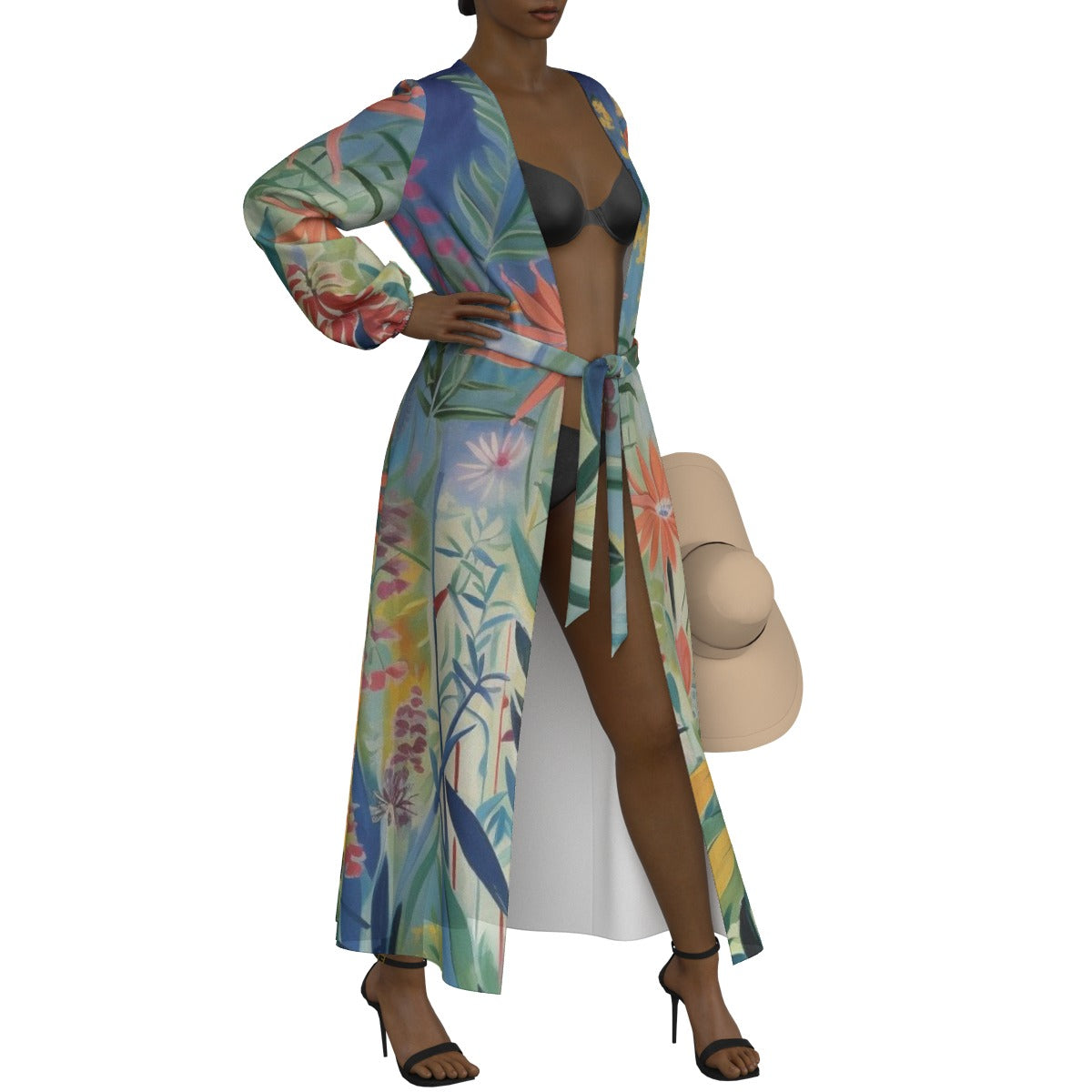 All-Over Print Women's Lace-up Chiffon Robe