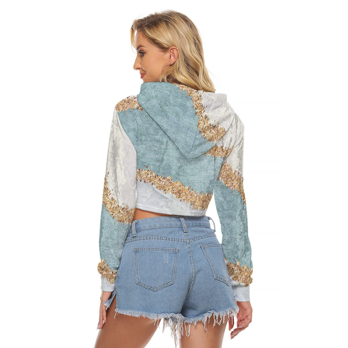 All-Over Print Women's Crop Top Hoodie|Velvet