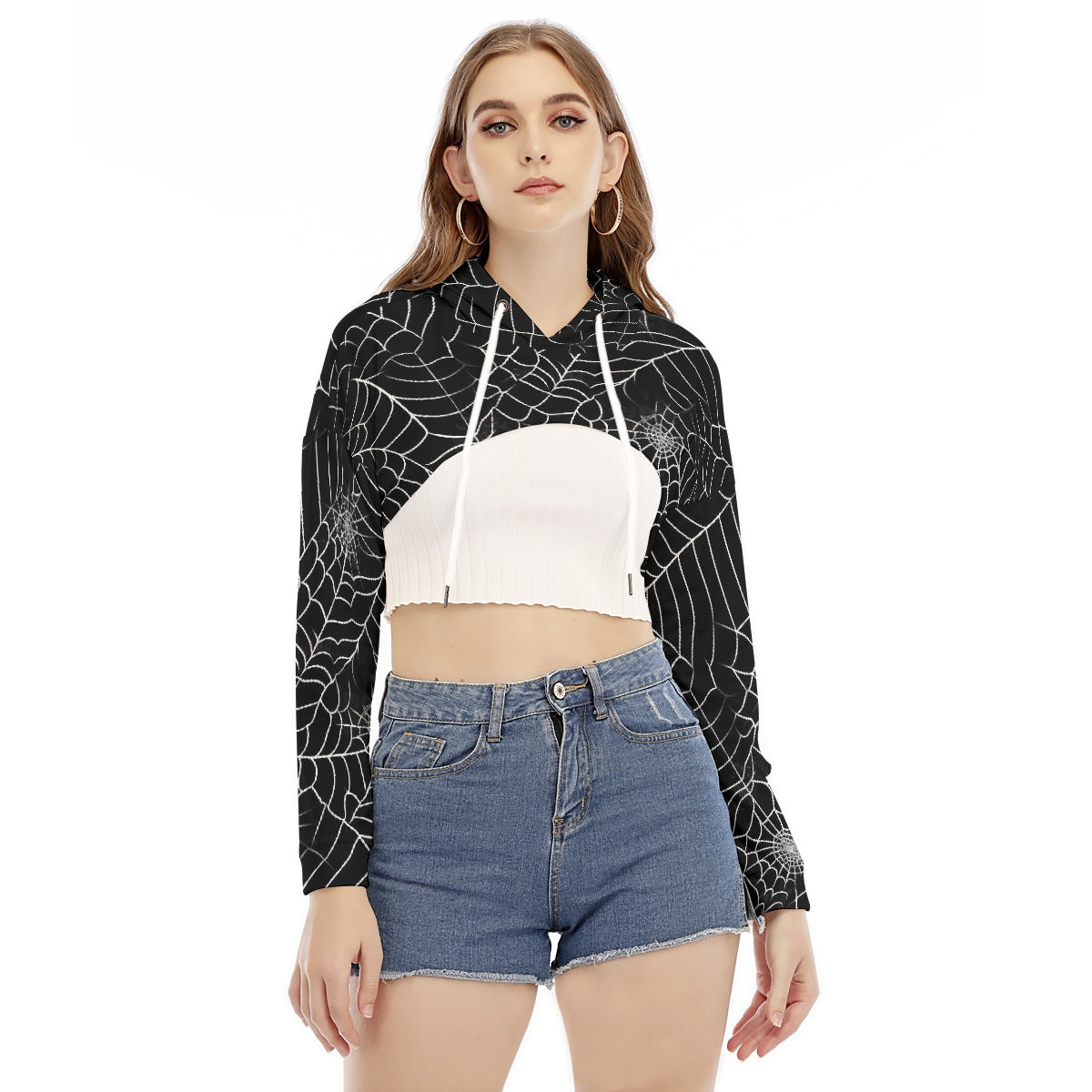 All-Over Print Women's Smock Short Hoodie With Long Sleeve