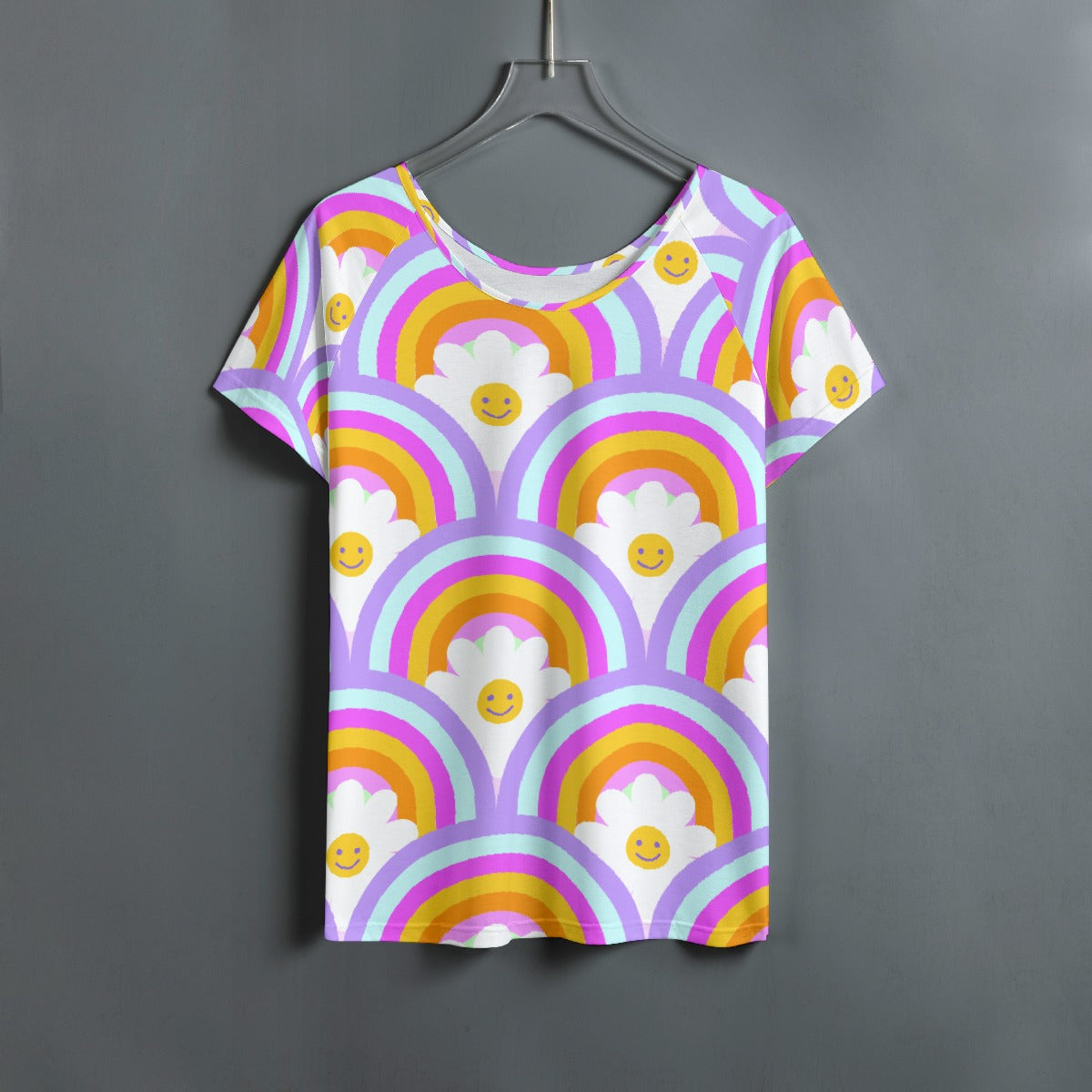 All-Over Print Women's Round Neck T-shirt With Raglan Sleeve