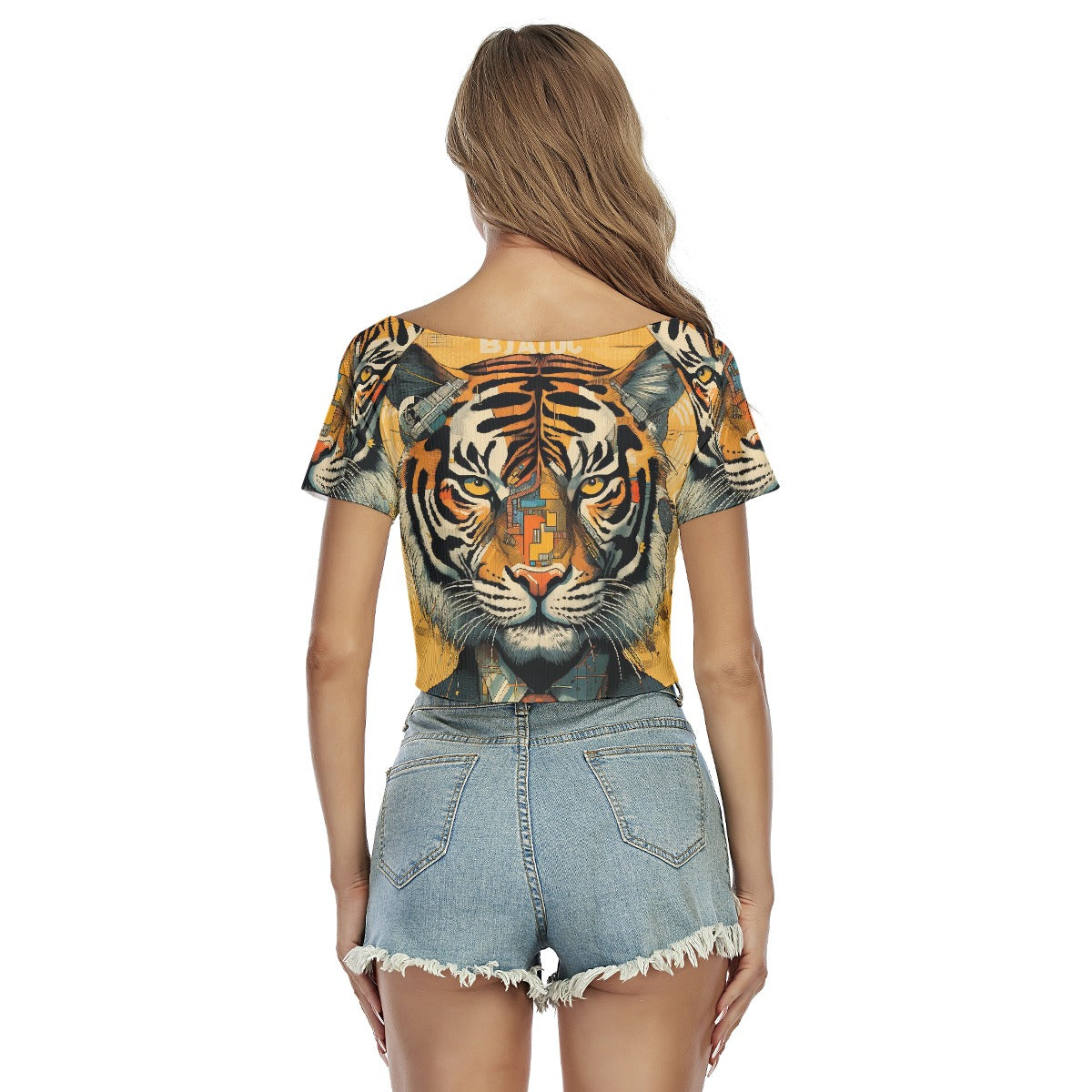 All-Over Print Women's Raglan Drawstring Front  Crop Tee