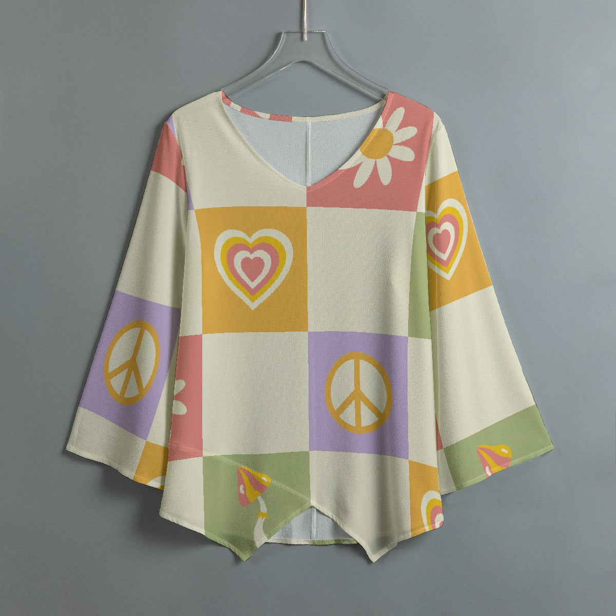 All-Over Print Women's V-neck T-shirt With Irregular Hem