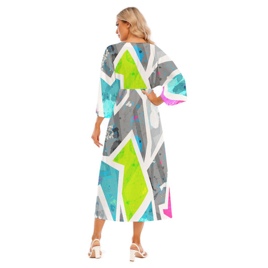 All-Over Print Women's Mid-Sleeve Long Dress