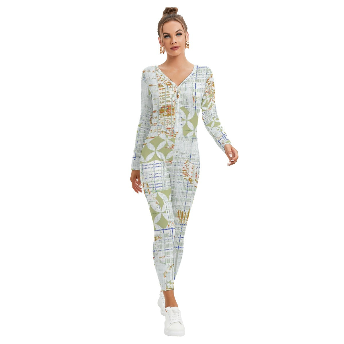 All-Over Print Women's Plunging Neck Jumpsuit